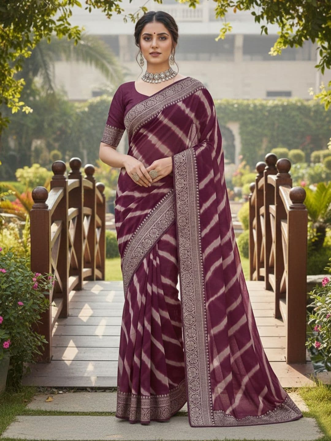 HERE&NOW Leheriya Pure Georgette Leheriya Saree - view 1