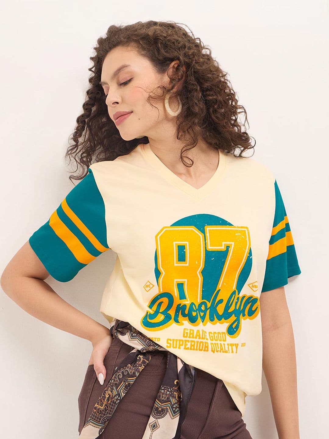 DILLINGER Womens Printed V-Neck Oversized Fit Tshirt - view 1
