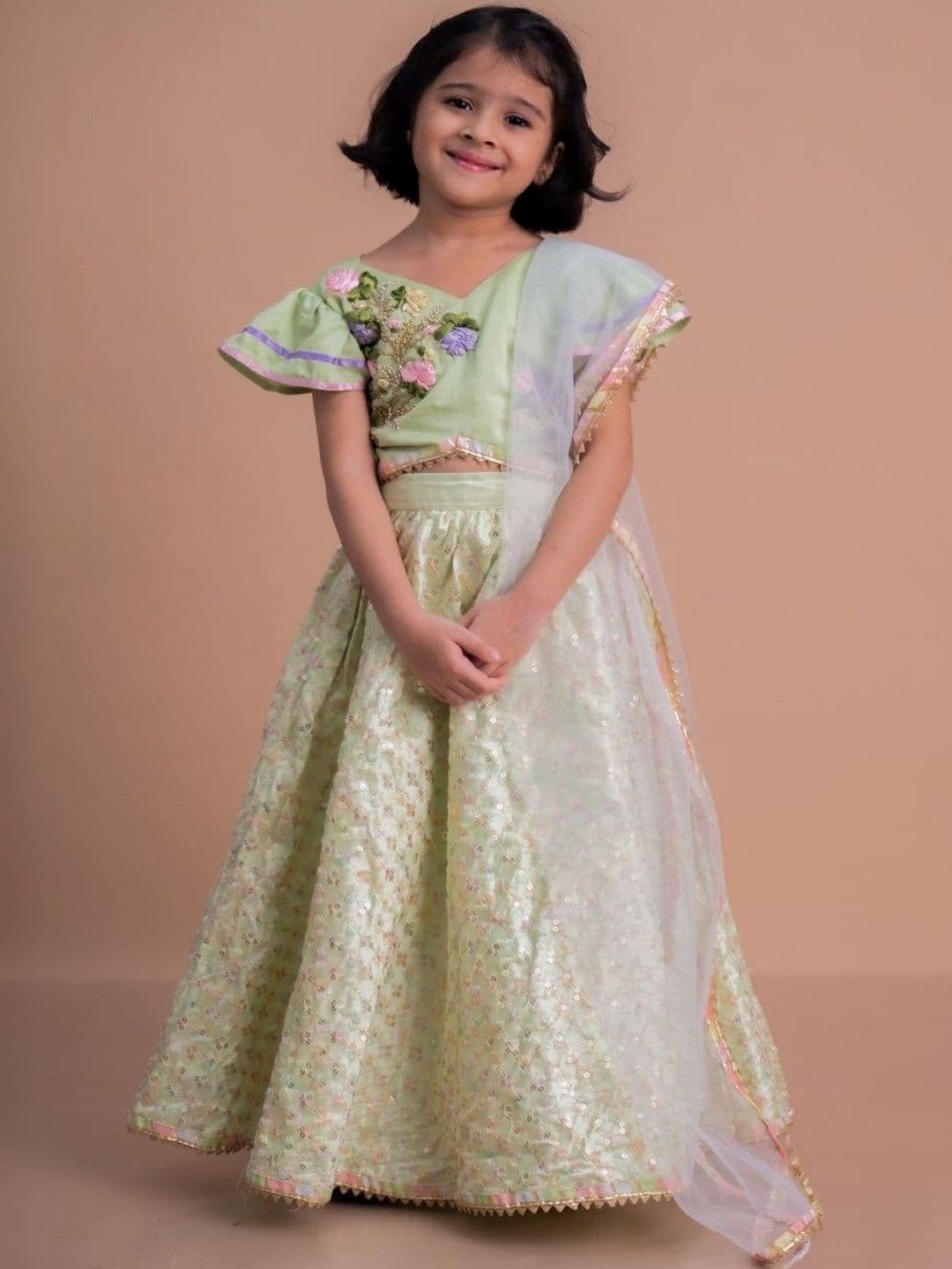 Mini Maana Girls Embellished Thread Work Ready to Wear Lehenga & Blouse With Dupatta - view 1