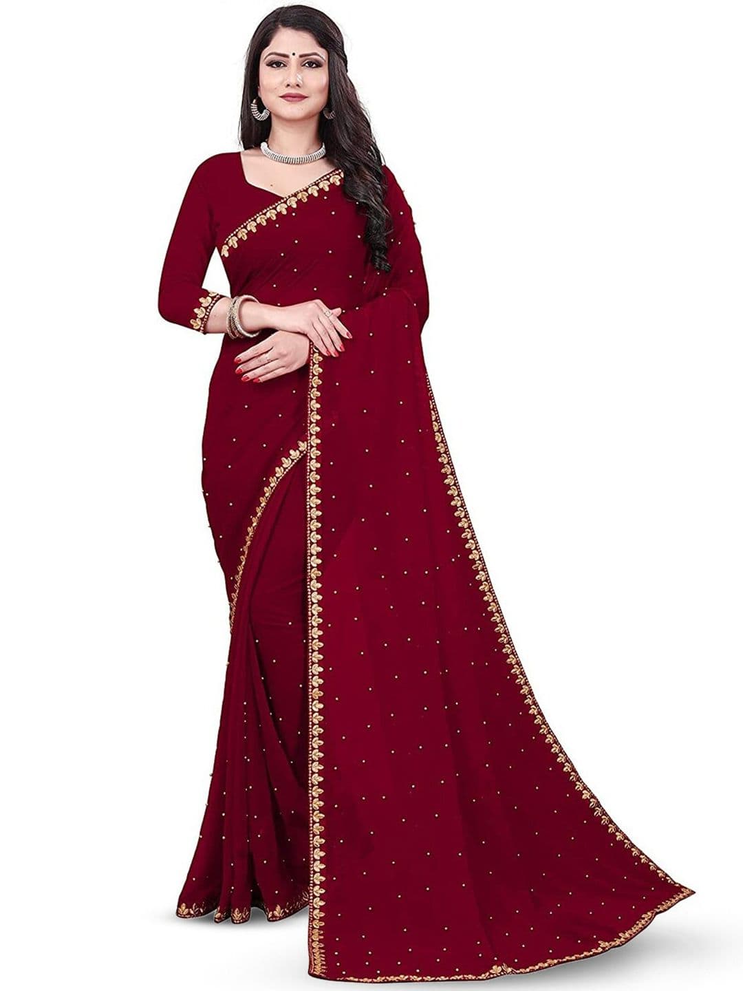 HERE&NOW Embellished Zari Poly Georgette Heavy Work Saree - view 1