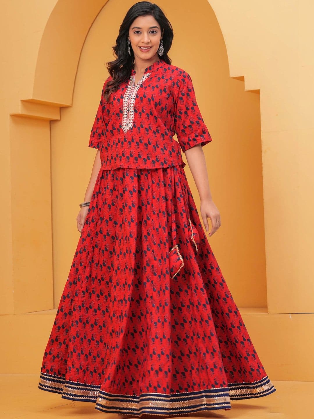 KALINI Women Ethnic Motifs Printed Regular Thread Work Kurta with Skirt - view 1