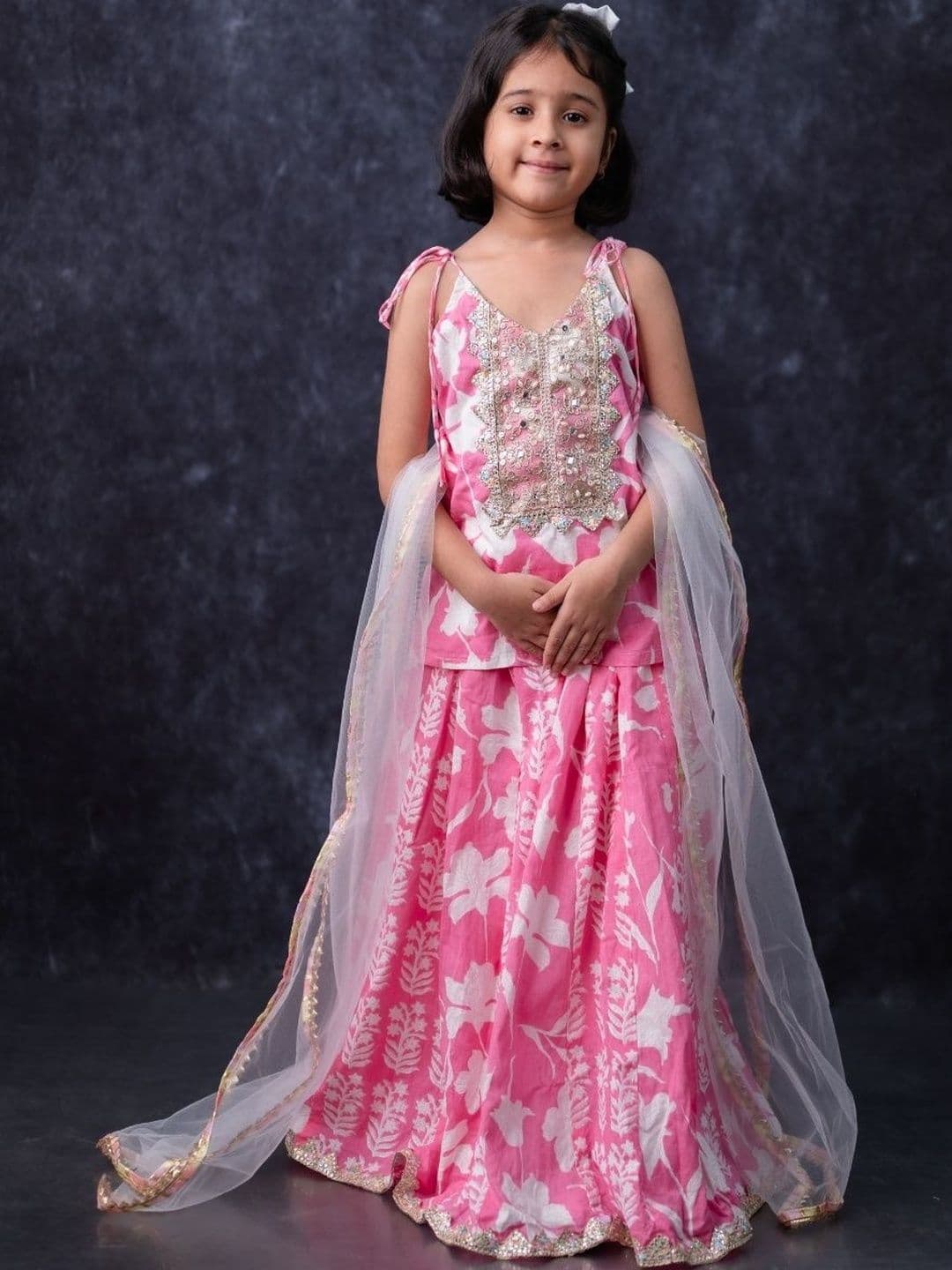 Mini Maana Girls Embellished Sequinned Semi-Stitched Lehenga & Blouse With Dupatta - view 1