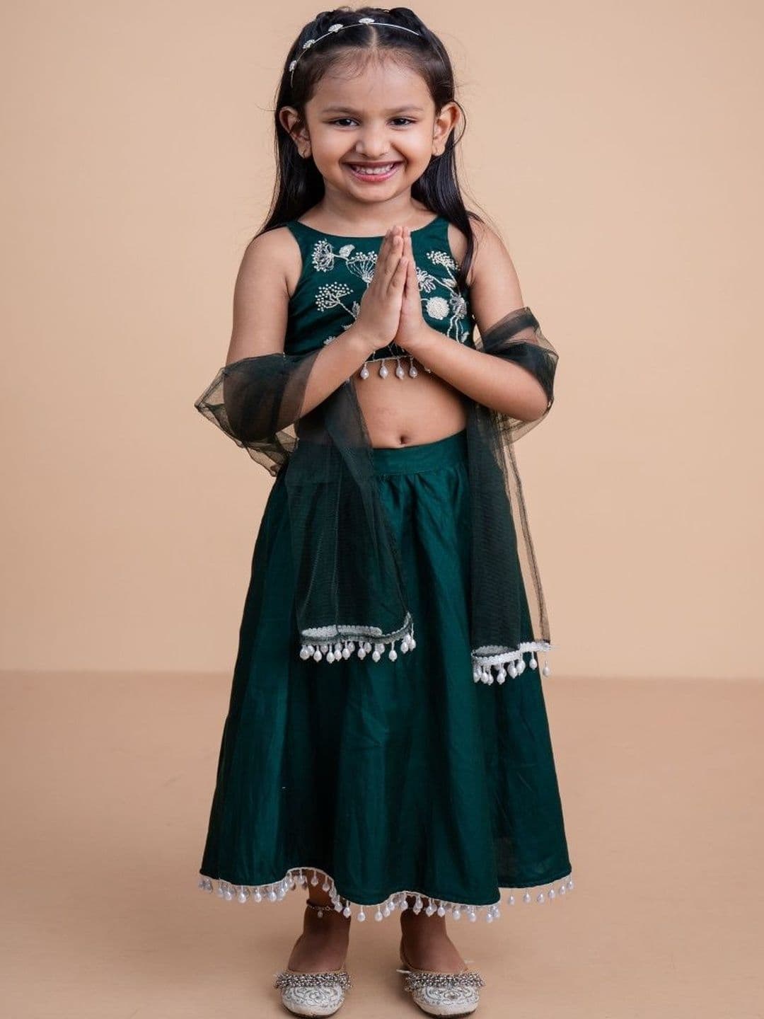 Mini Maana Girls Embroidered Thread Work Ready to Wear Lehenga & Blouse With Dupatta - view 1