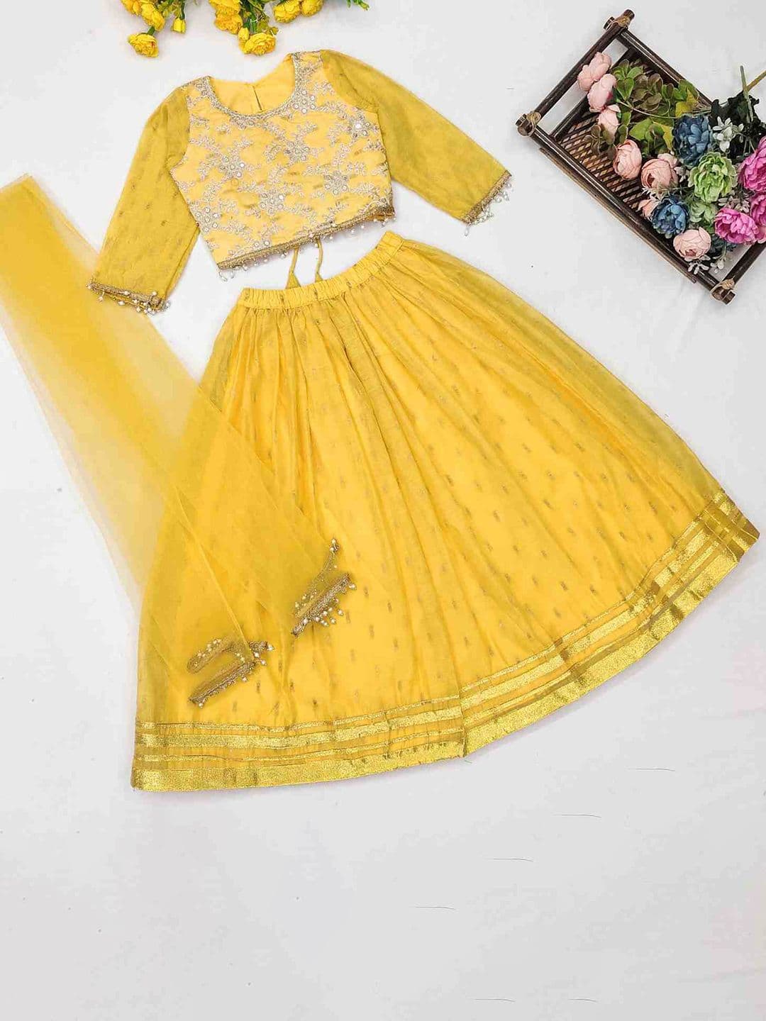 RJ ONLINE Girls Sequinned Tie and Dye Semi-Stitched Lehenga & Blouse With Dupatta - view 1