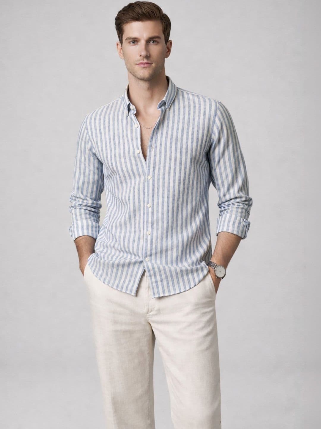 MISCHIEF MONKEY Men Classic Striped Casual Shirt