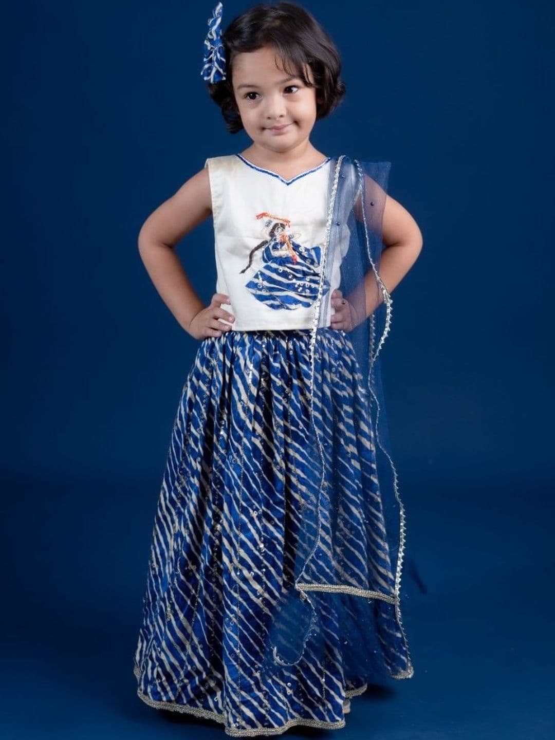 Mini Maana Girls Embroidered Thread Work Ready to Wear Lehenga & Blouse With Dupatta - view 1