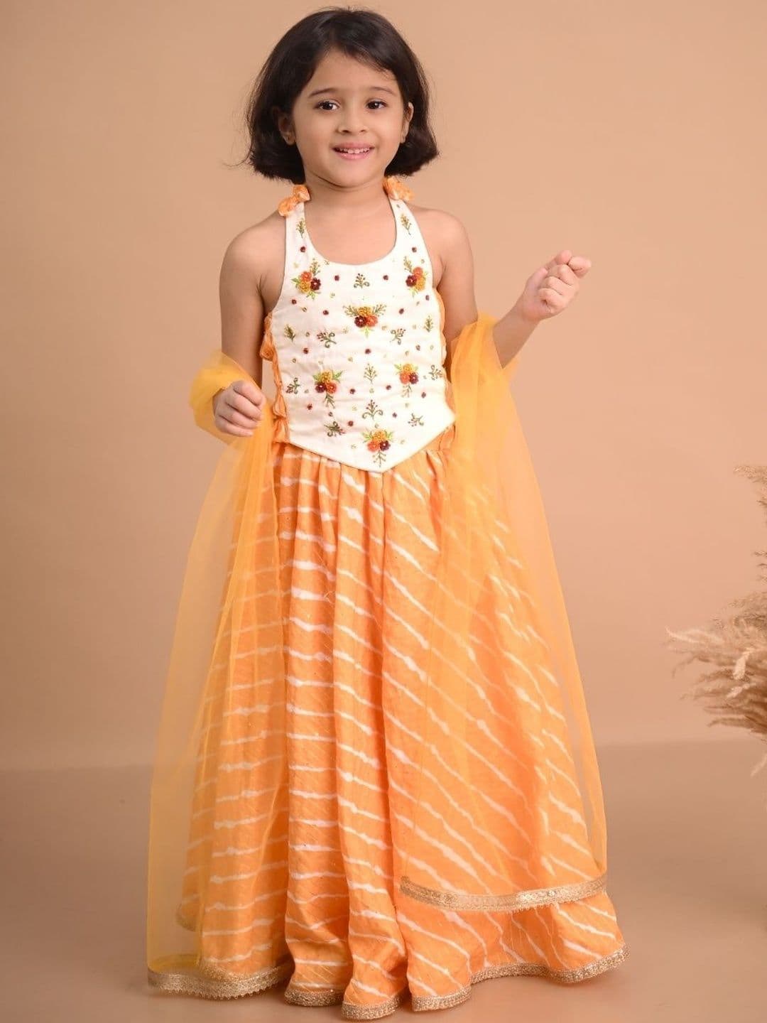 Mini Maana Girls Embroidered Thread Work Ready to Wear Lehenga & Blouse With Dupatta - view 1