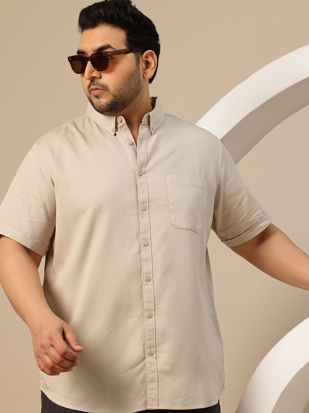Sztori Plus Size Button-Down Collar Pure Cotton Casual Shirt - view 1