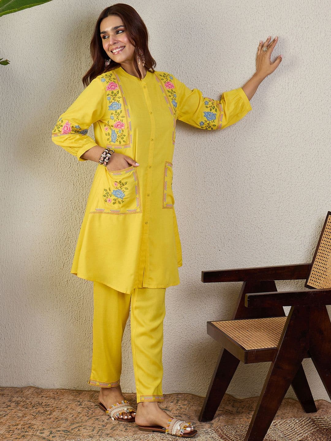 Indo Era Embroidered Mandarin Collar Tunic & Trousers Co-Ords - view 1