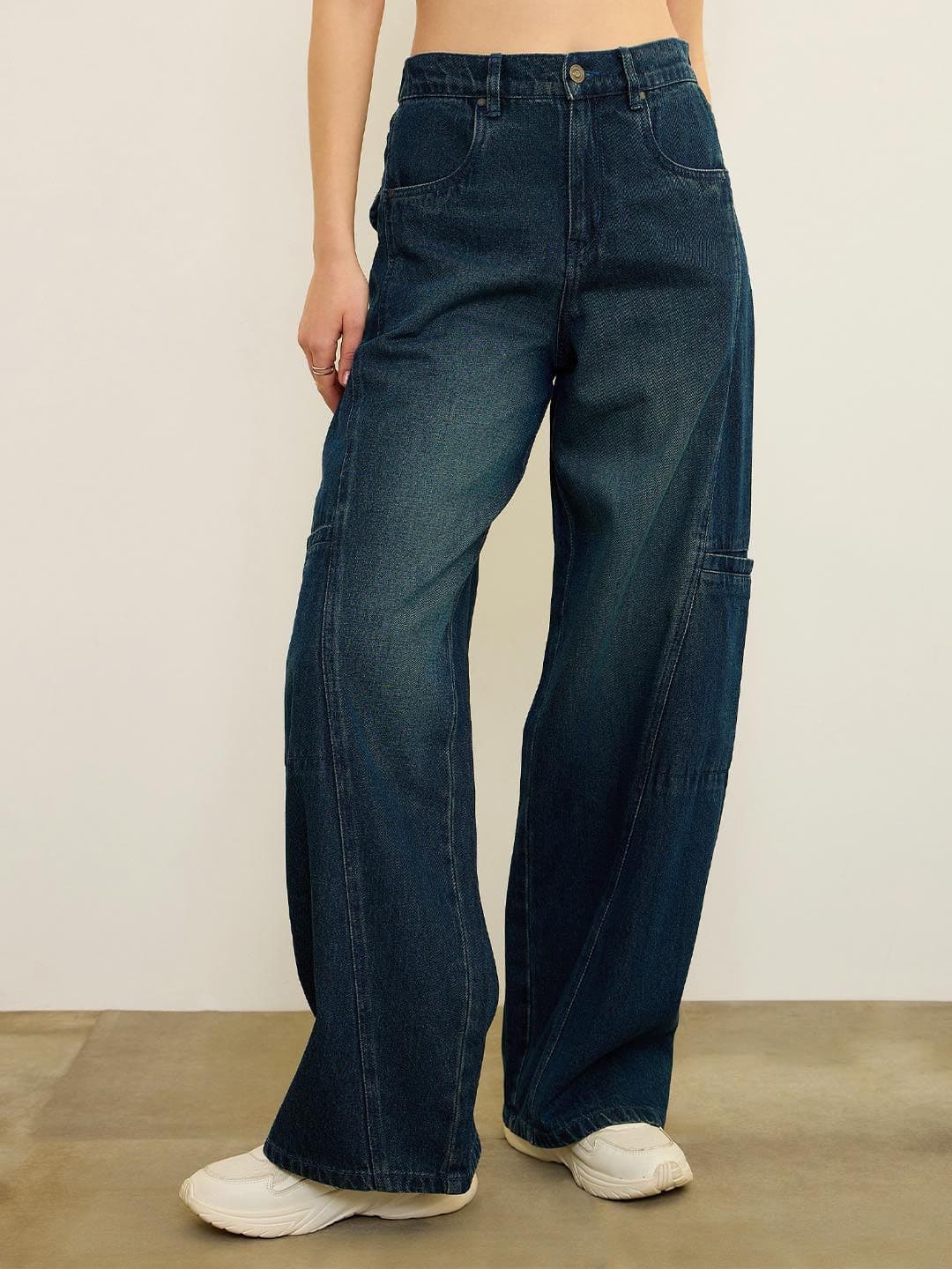 SASSAFRAS Women Wide Leg High-Rise Light Fade Acid Wash Jeans - view 1