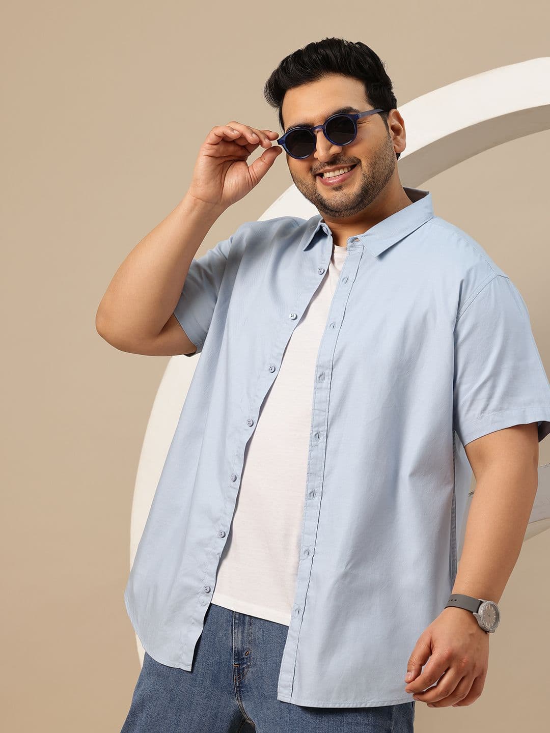 Sztori Plus Size Spread Collar Pure Cotton Casual Shirt - view 1