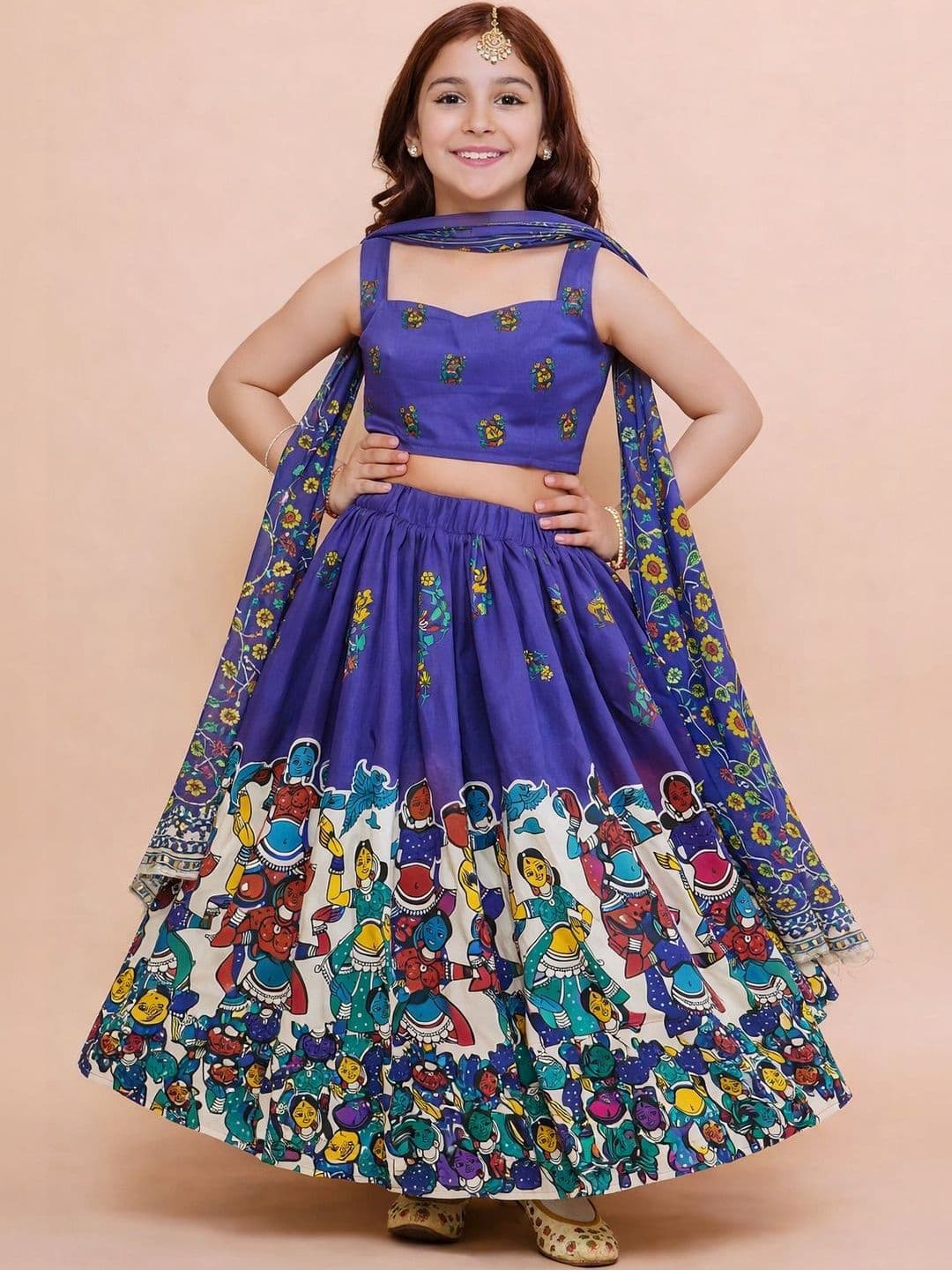 KATRODIYA ENTERPRISE Girls Printed Kalamkari Ready to Wear Lehenga & Blouse With Dupatta - view 1