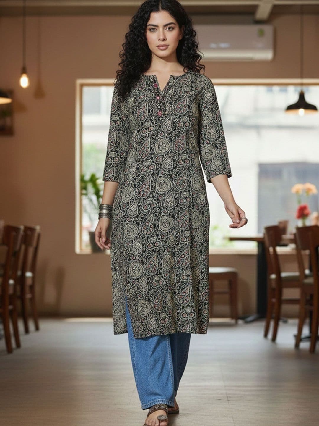 SZN Women Floral Printed Thread Work Kurta - view 1