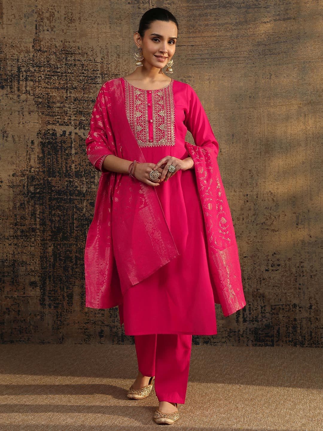 Libas Women Ethnic Motifs Embroidered Kurta with Trousers & Dupatta - view 1