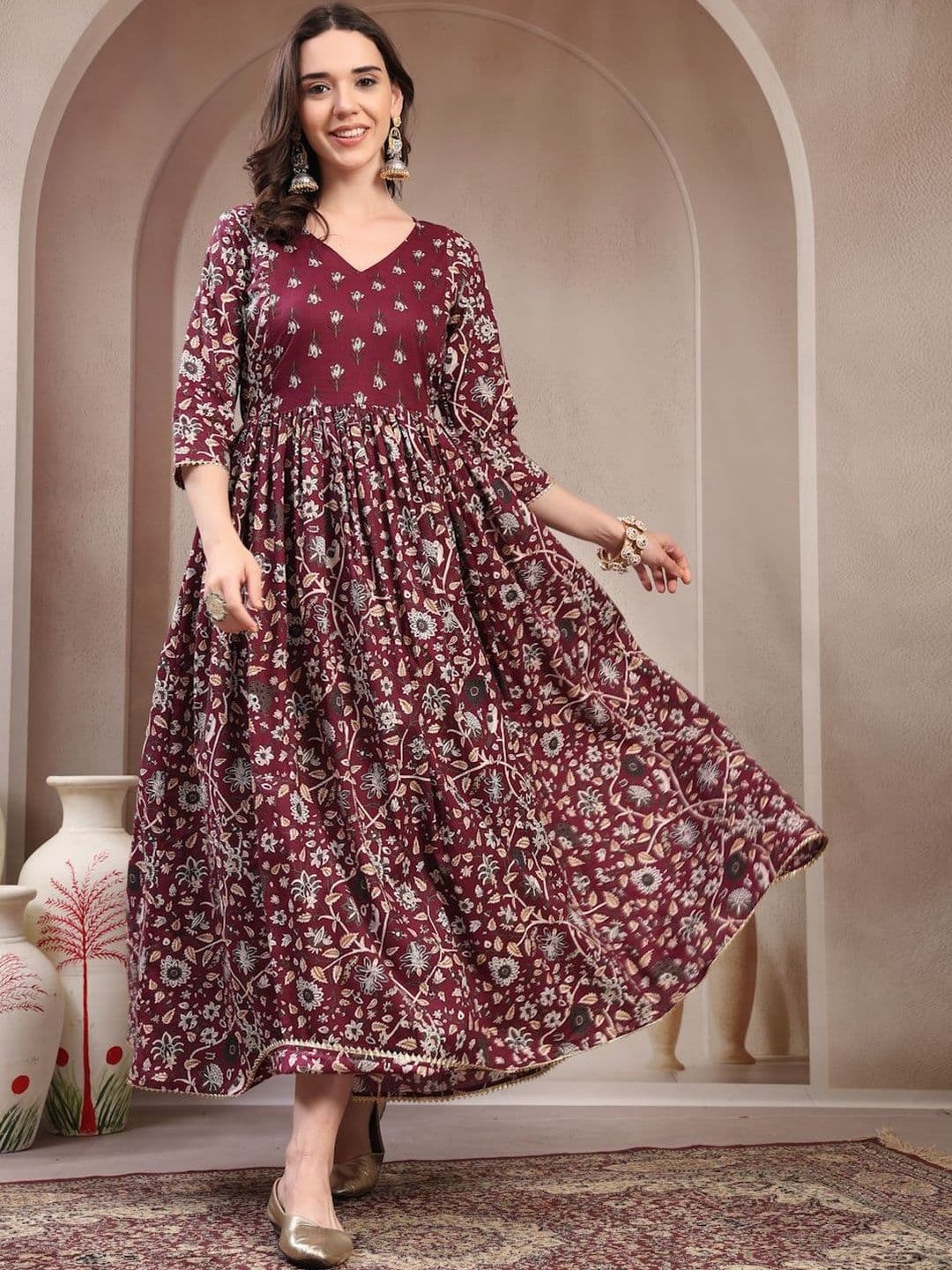 RANGEELO JAIPUR Women Floral Printed Thread Work Maternity Anarkali Kurta - view 1