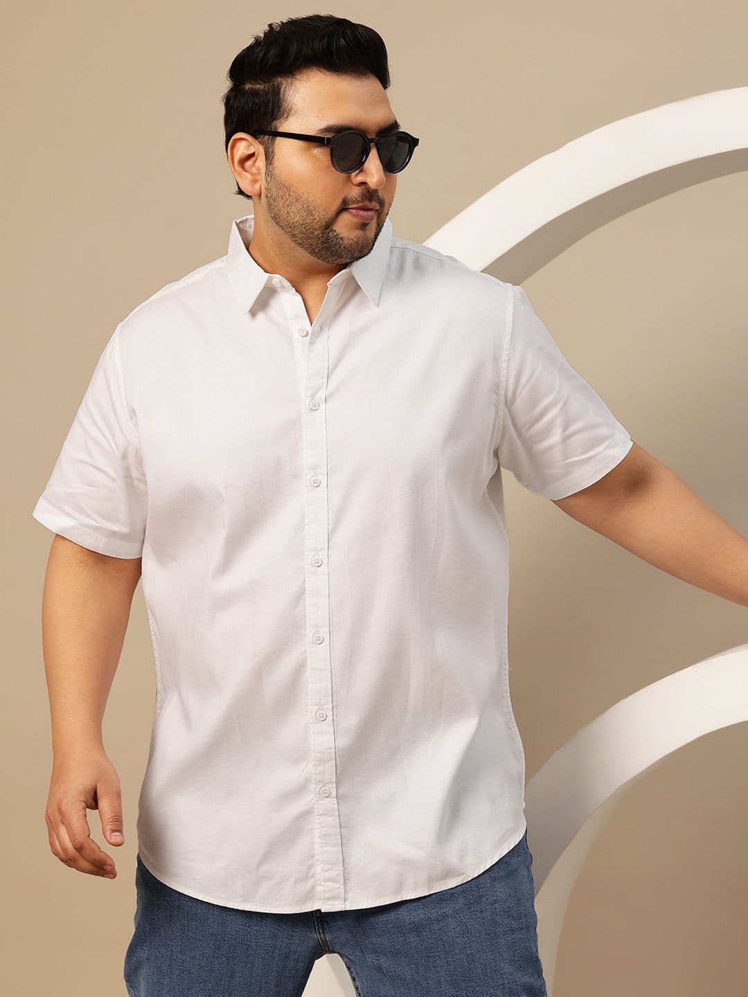 Sztori Plus Size Spread Collar Pure Cotton Casual Shirt - view 1
