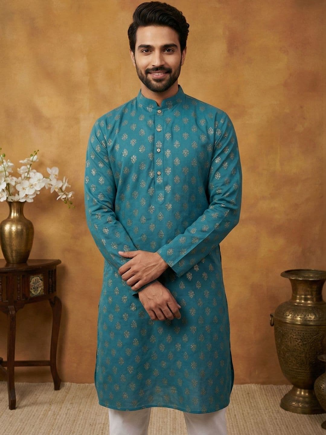 Jompers Men Floral Printed Floral Kurta - view 1