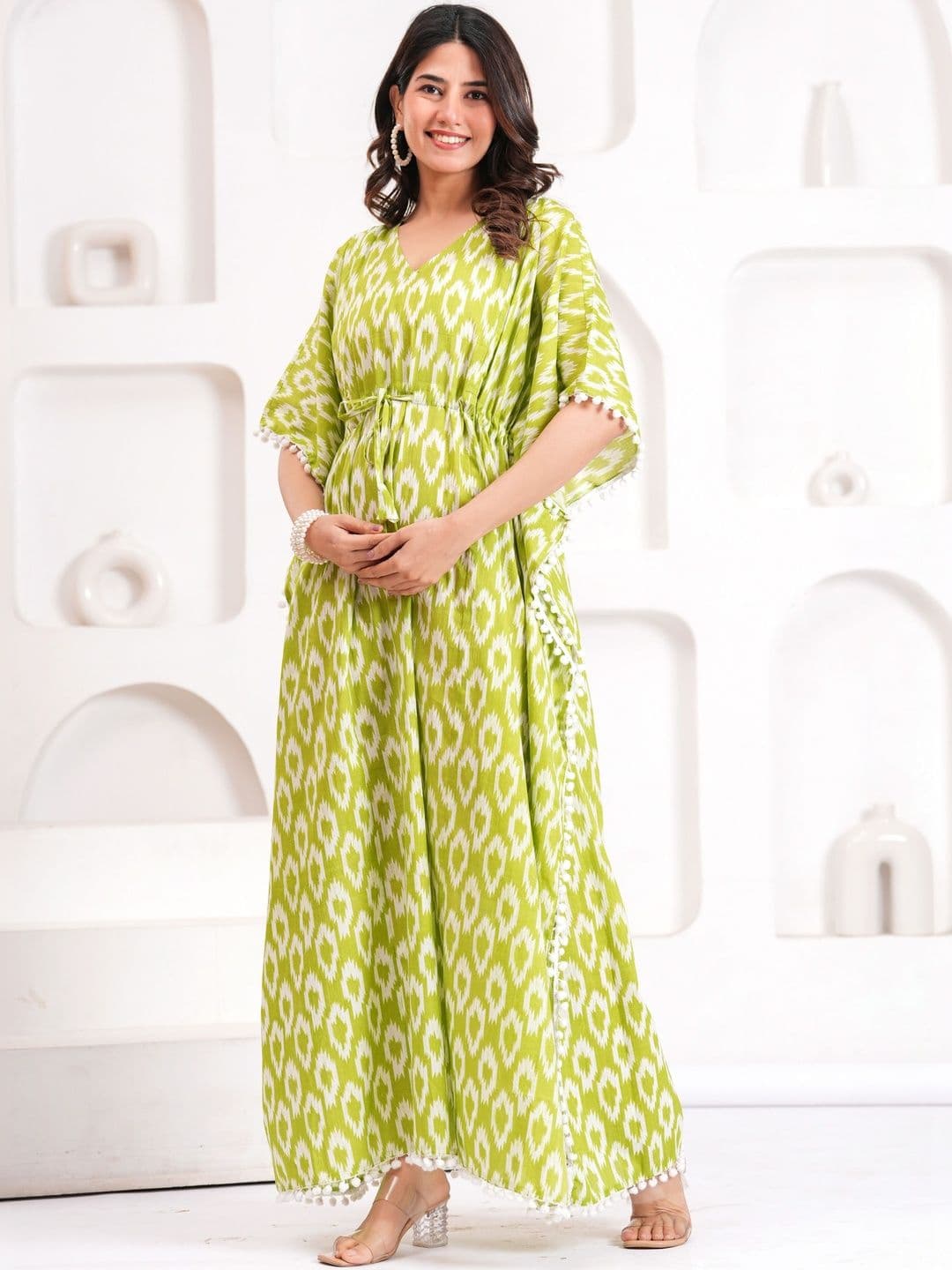 CELEBRAVO Women Pure Cotton Ikat Printed Long Kaftan Maxi Maternity Dress - view 1
