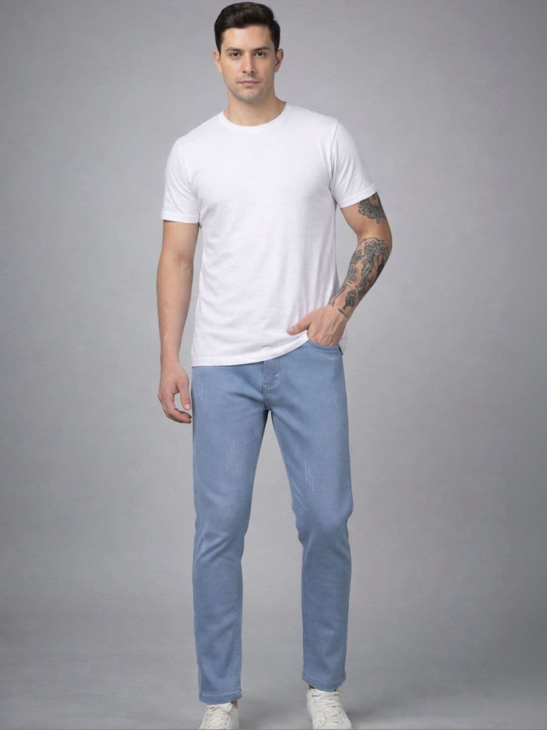BREXX Men Comfort Slim Fit Mid-Rise Low Distress Light Fade Stretchable Jeans - view 1
