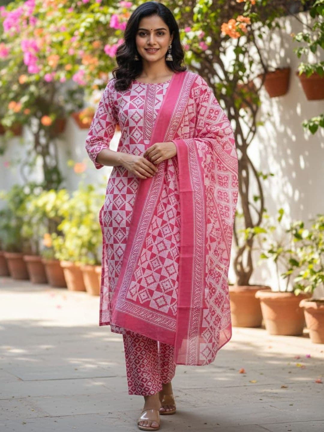 SEWDHAGA Women Printed Regular Pure Cotton Kurta with Trousers & With Dupatta - view 1