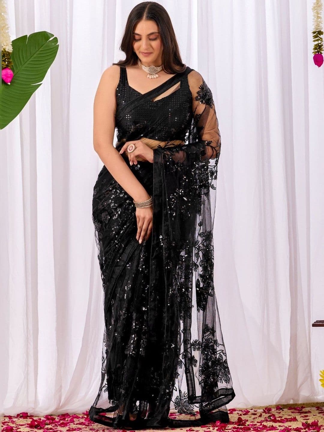 Sidhidata Embellished Sequinned Net Heavy Work Saree - view 1