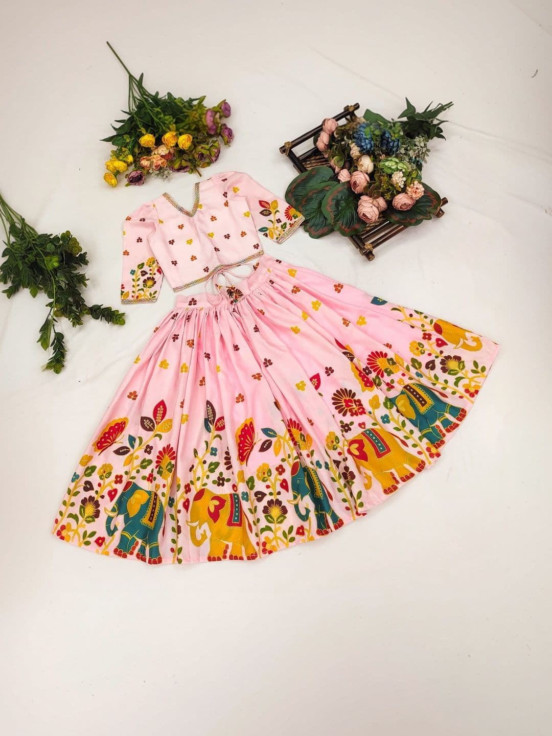 DRISHIV ENTERPRISE Girls Printed Foil Print Semi-Stitched Lehenga & - view 1
