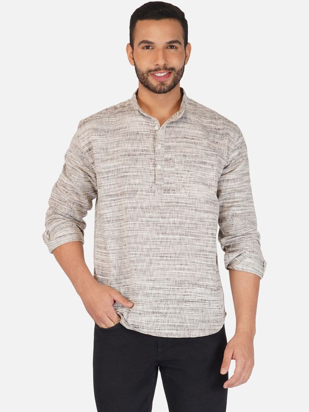 KHADARVAS Men Striped Khadi Handloom Kurta - view 1
