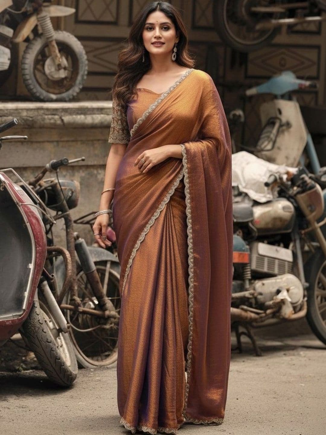 Sangria Embroidered Bordered Sarees - view 1