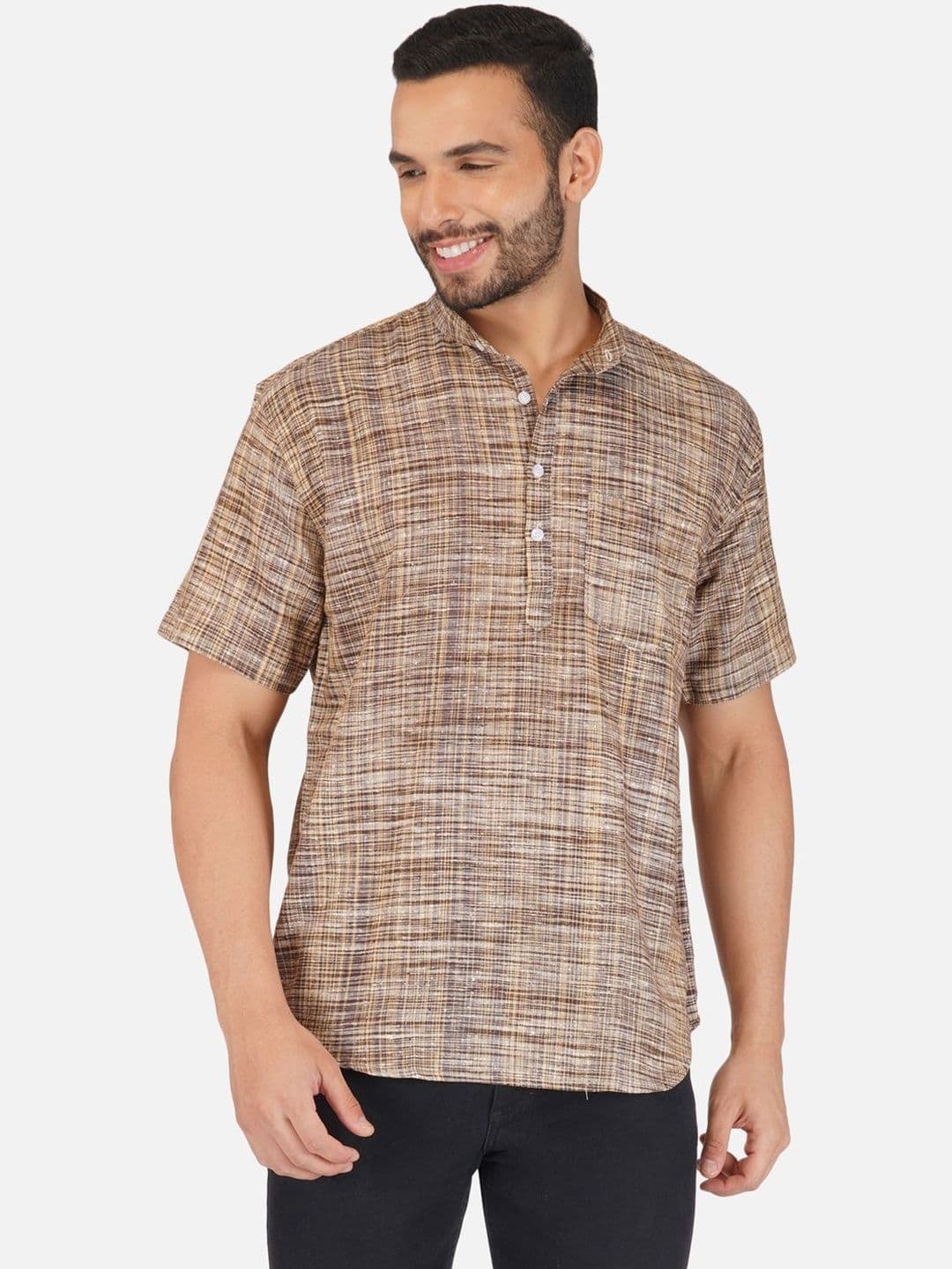 KHADARVAS Men Striped Khadi Handloom Kurta - view 1