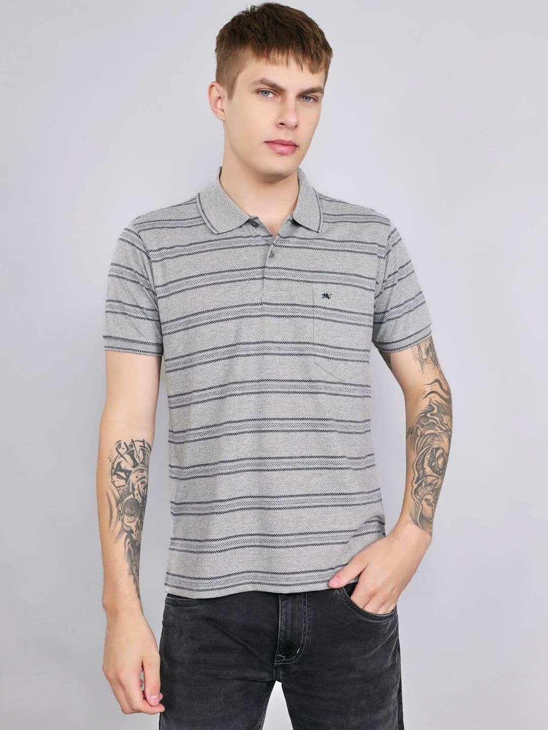 Monte Carlo Men Striped Polo Collar T-shirt - view 1