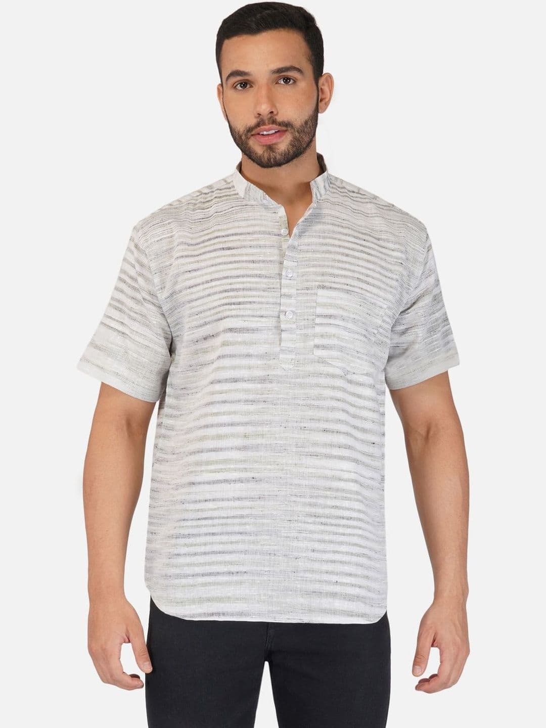 KHADARVAS Men Striped Khadi Handloom Kurta - view 1