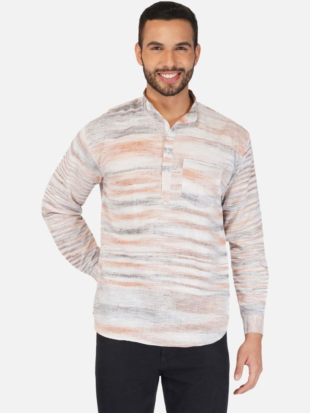 KHADARVAS Men Striped Khadi Handloom Kurta - view 1