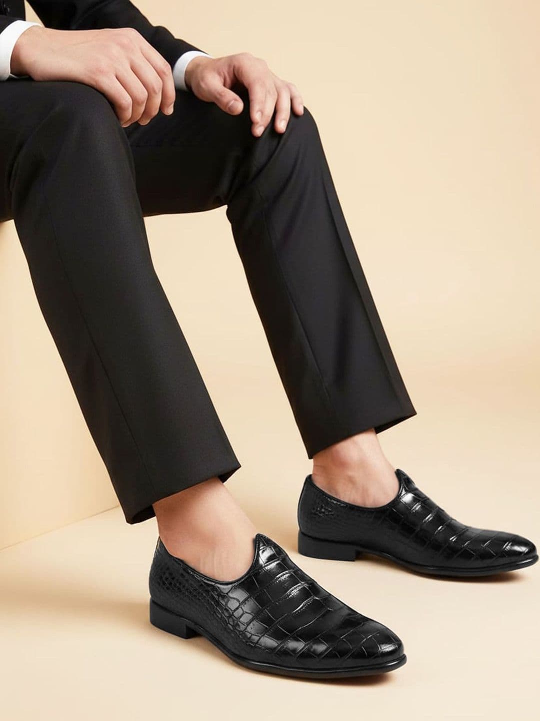 House of Pataudi Men Textured Formal Slip On - view 1
