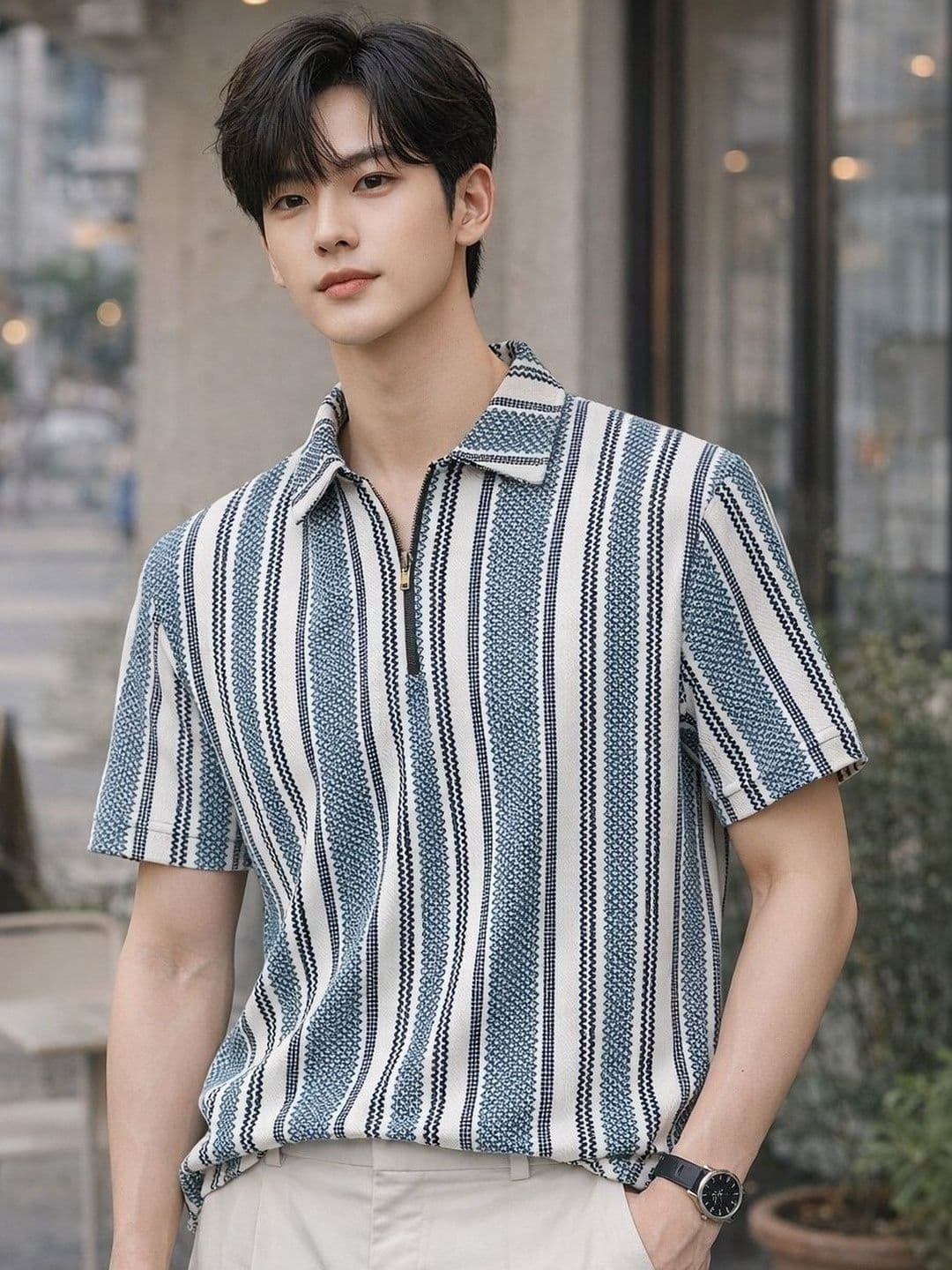 London Hills Men Striped Polo Collar T-shirt - view 1