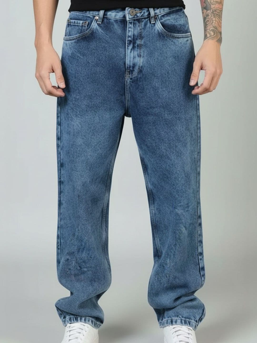 BREXX Men Comfort Wide Leg Mid-Rise Light Fade Stretchable Jeans - view 1