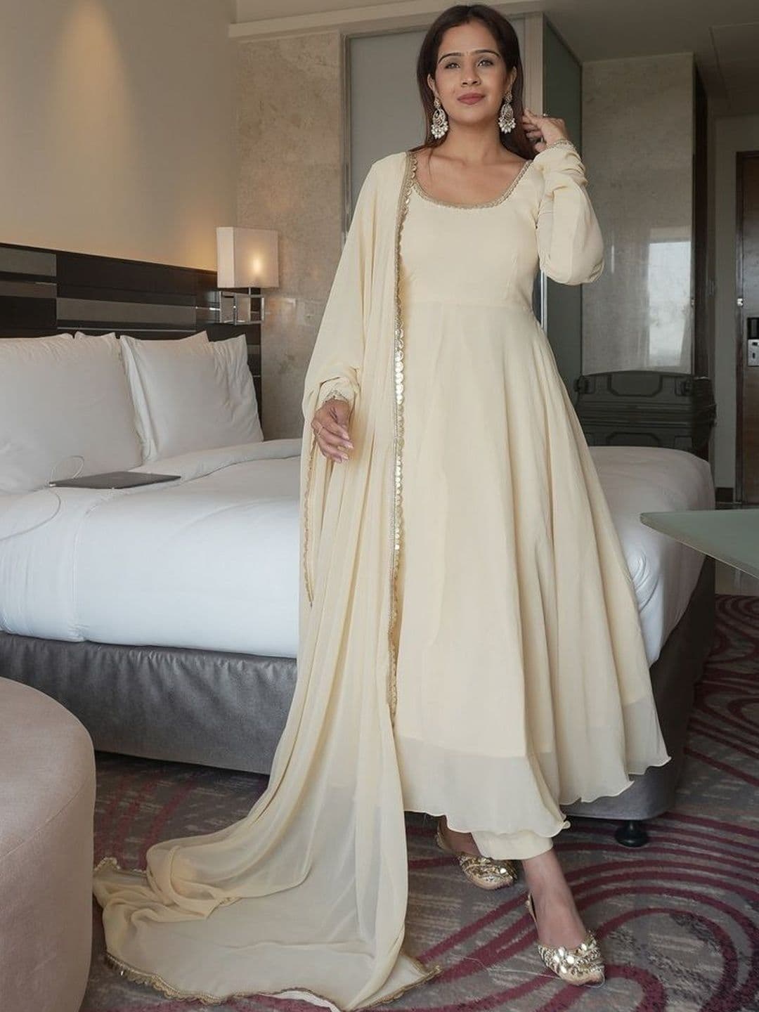 HERE&NOW Women Empire Gotta Patti Kurta with Trousers & With Dupatta - view 1