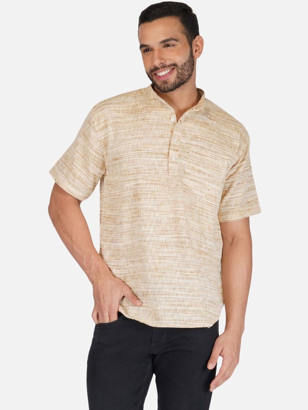 KHADARVAS Men Striped Khadi Kurta - view 1