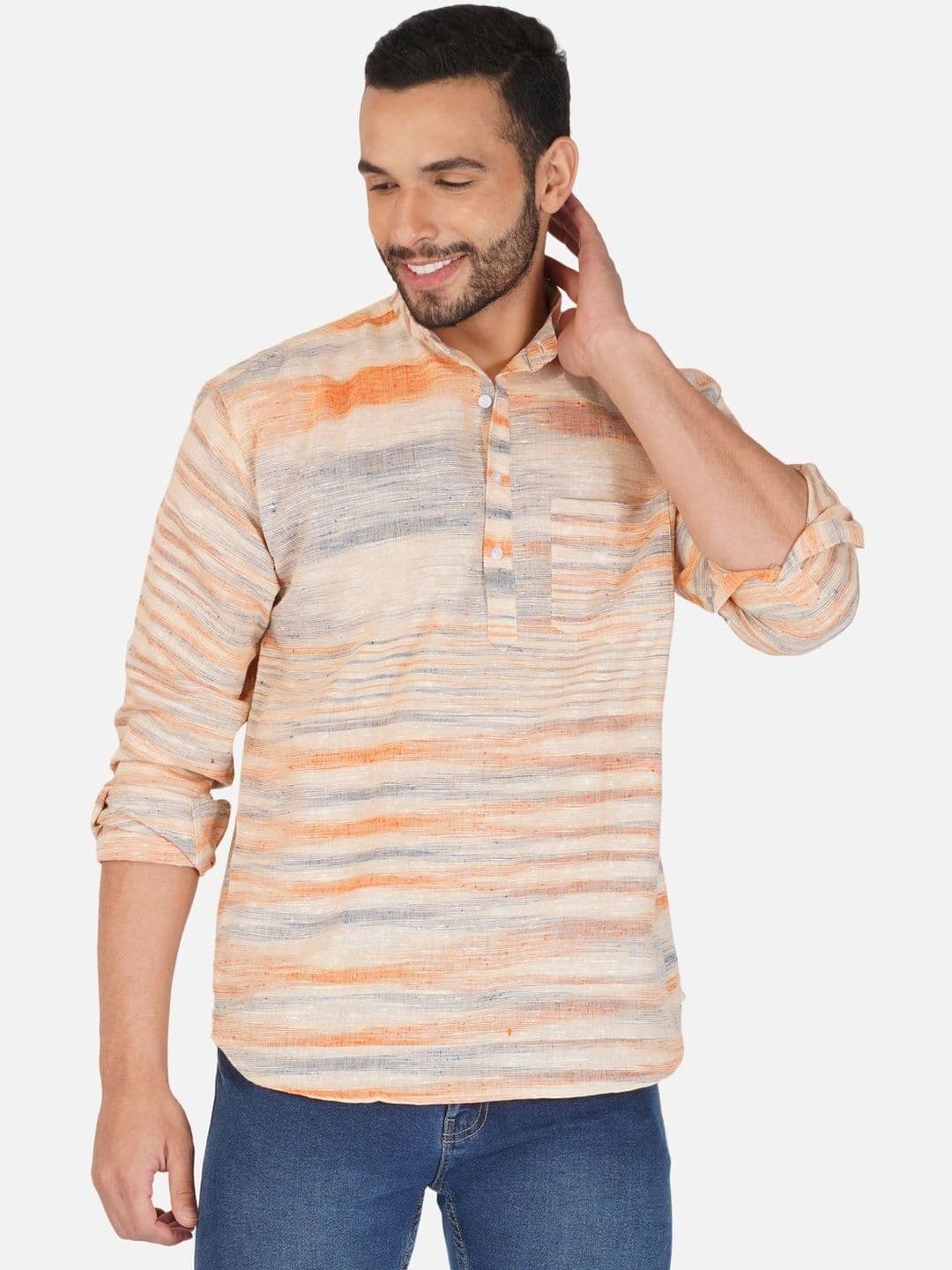 KHADARVAS Men Striped Khadi Handloom Kurta - view 1