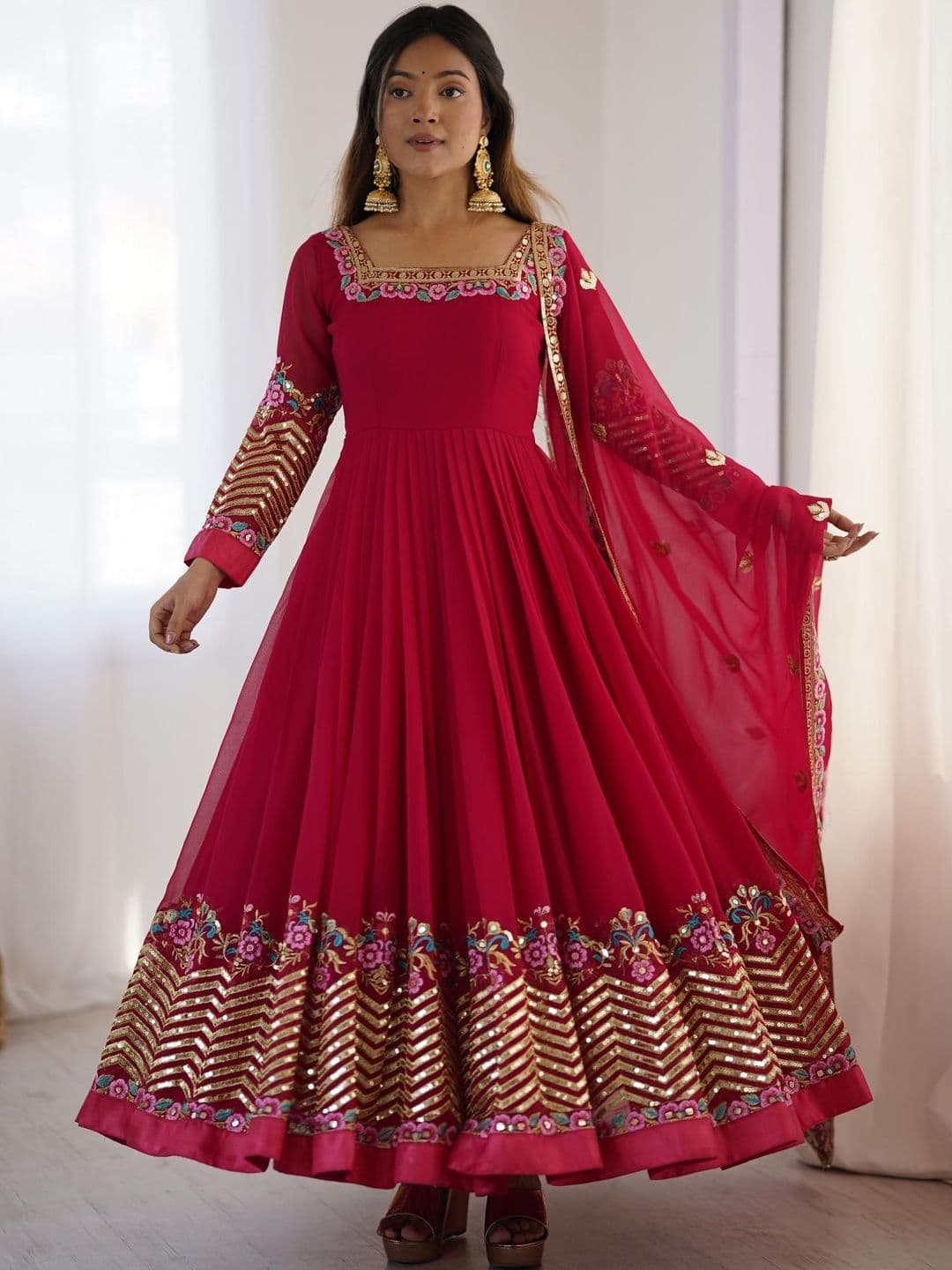 Fashion Basket Women Ethnic Motifs Embroidered Empire Mirror Work Kurta With Dupatta - view 1