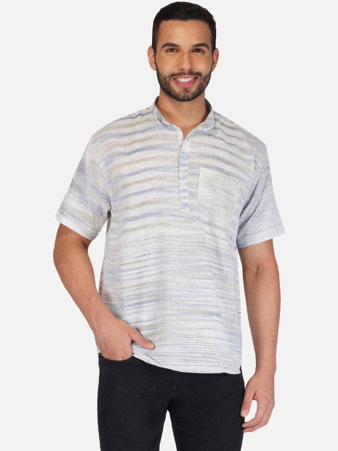 KHADARVAS Men Striped Khadi Handloom Kurta - view 1