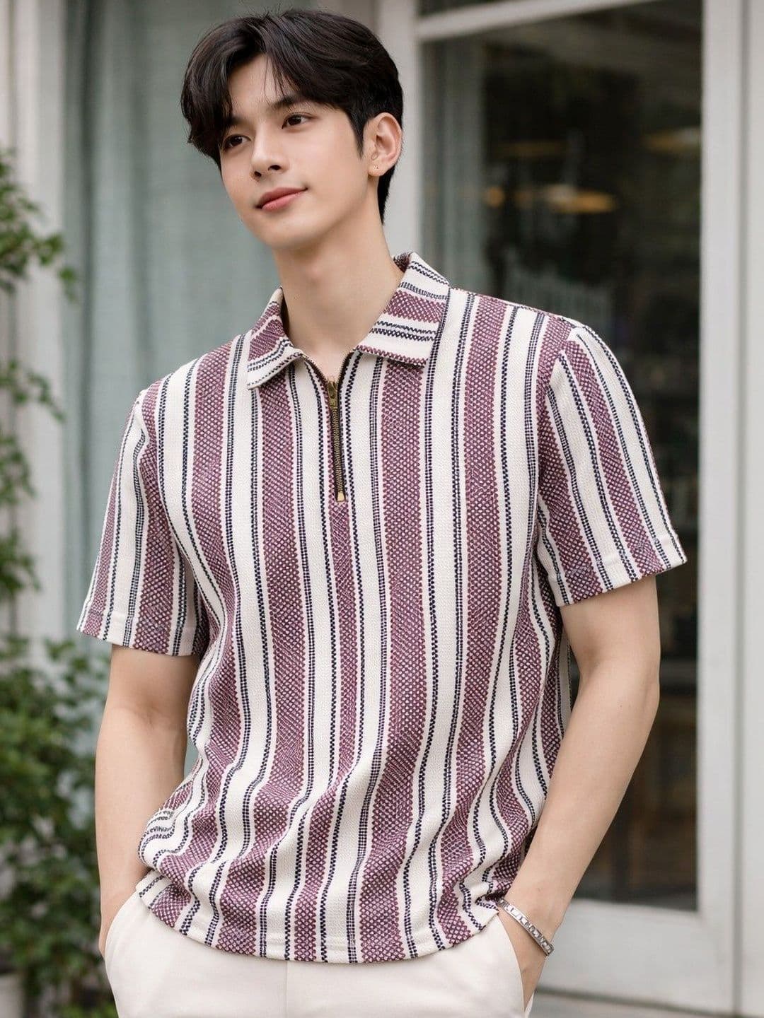 London Hills Men Striped Polo Collar T-shirt - view 1