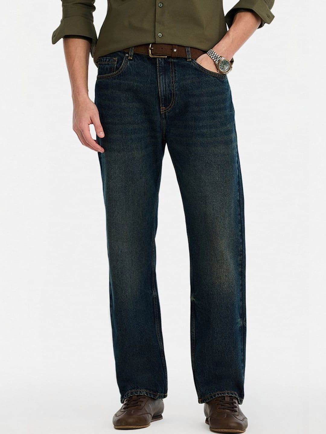 Snitch Dark Blue Mid-Rise Straight Fit Jeans - view 1