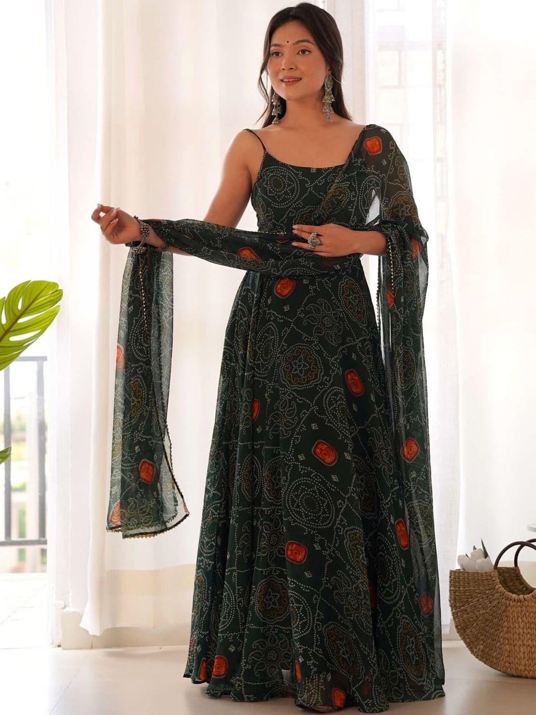 KEKIMI Women Ethnic Motifs Printed Empire Silk Chiffon Kurta with Palazzos & With Dupatta - view 1