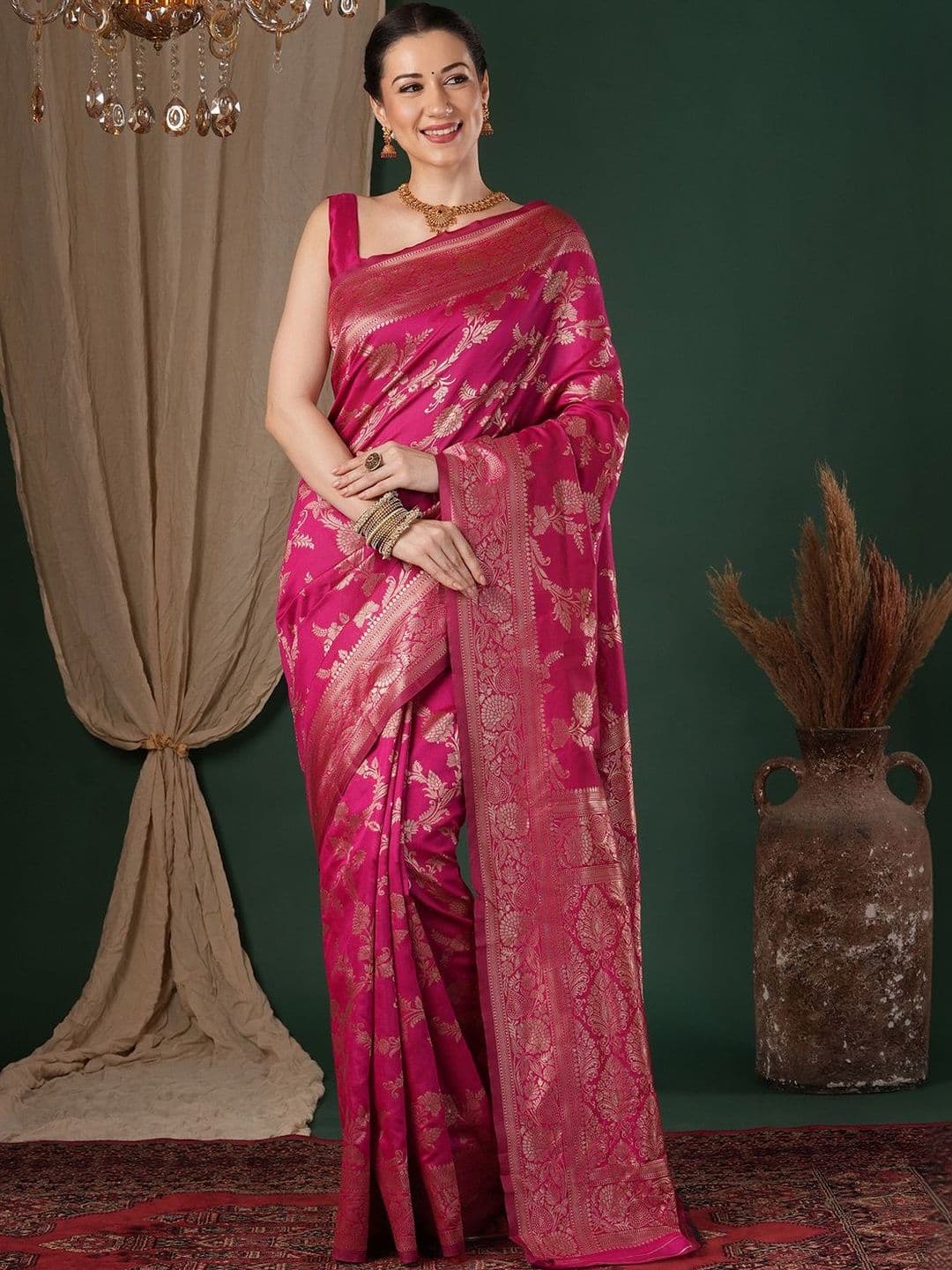 Saree mall Ethnic Motifs Silk Blend Banarasi Sarees - view 1