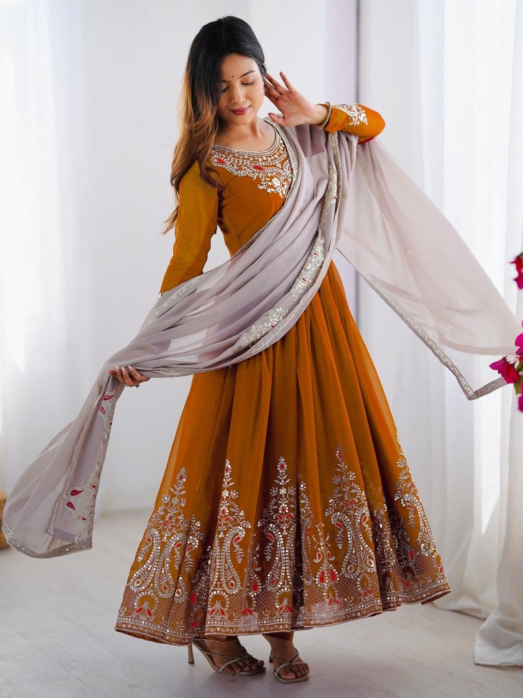 KALINI Women Ethnic Motifs Embroidered Panelled Mirror Work Kurta with Trousers & With Dupatta - view 1