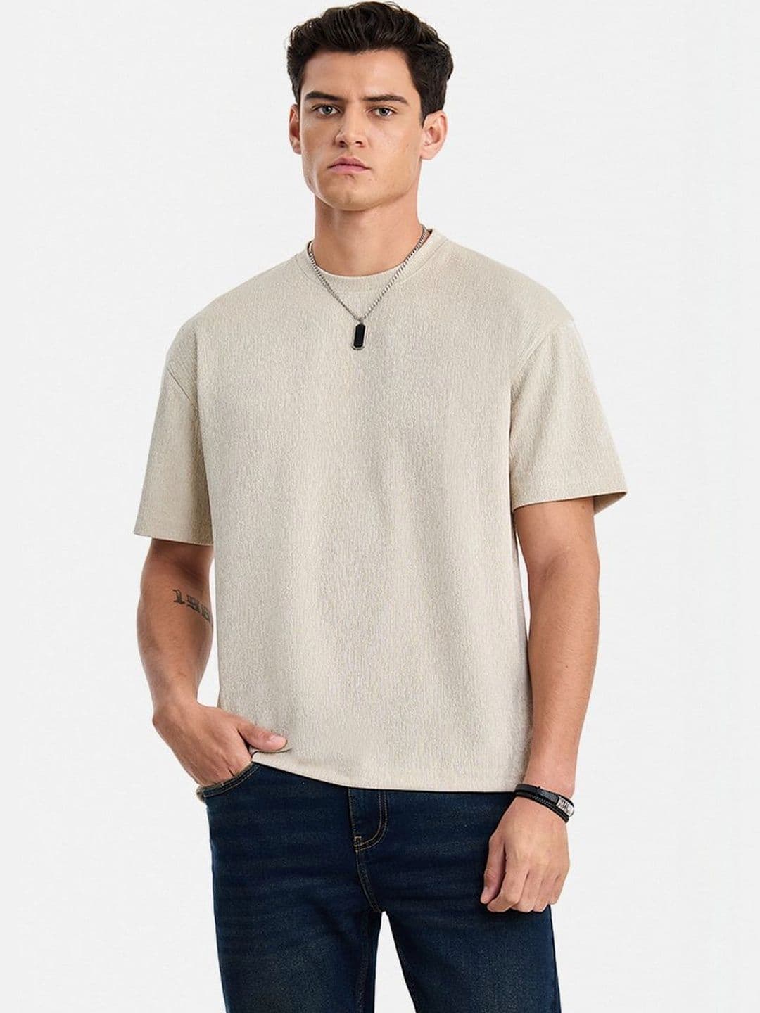 Snitch Self Design Polyester Round Neck Short Sleeves Oversized T-shirt - view 1