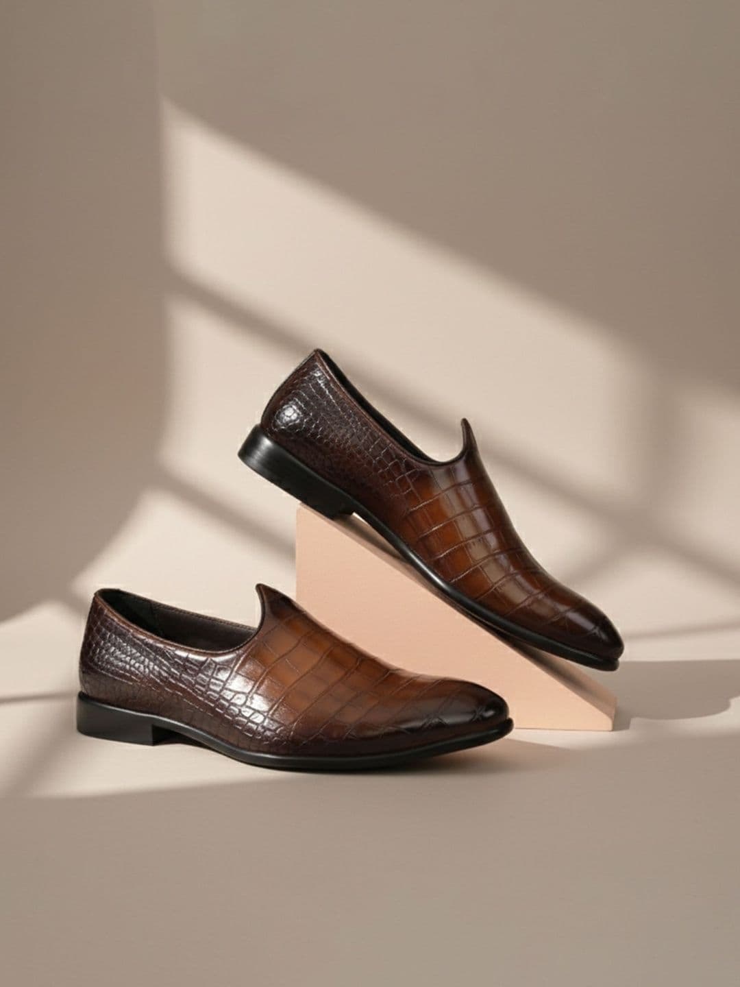 House of Pataudi Men Textured Pointed Toe Formal Slip-Ons - view 1