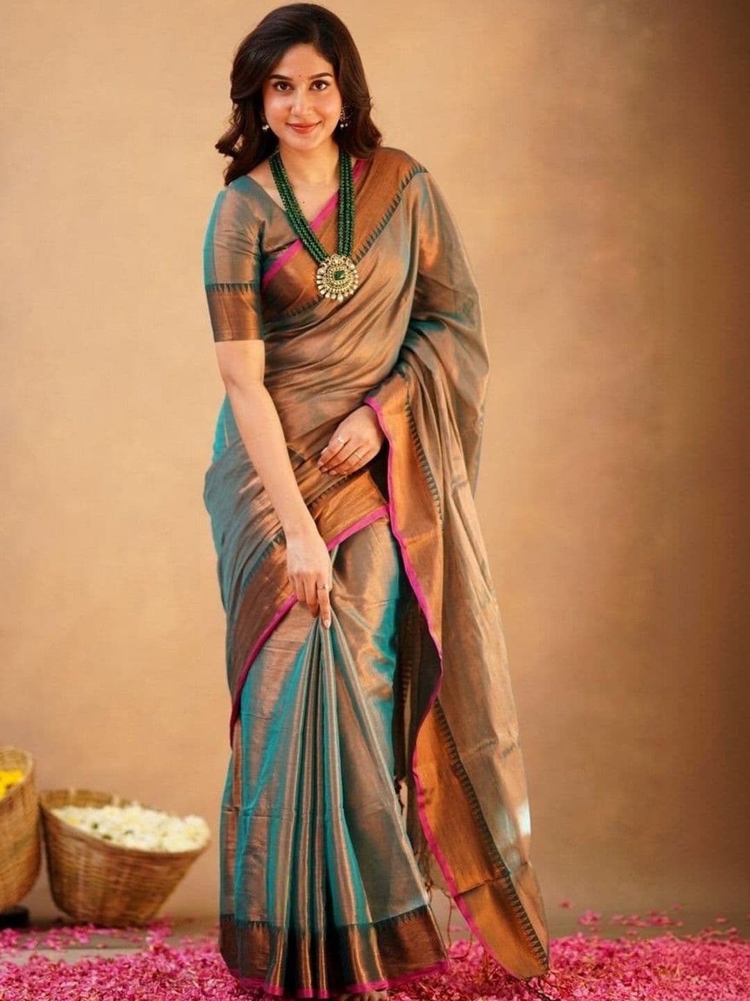 all about you Woven Design Zari Silk Blend Handloom Saree - view 1