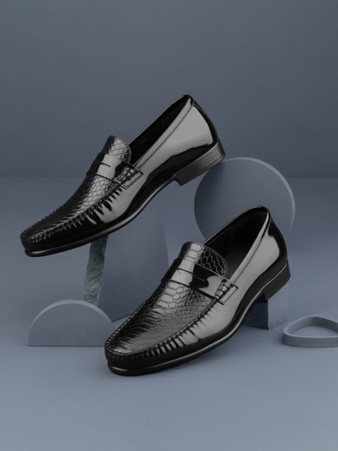 House of Pataudi Textured Round Toe Formal Slip-On Loafers - view 1
