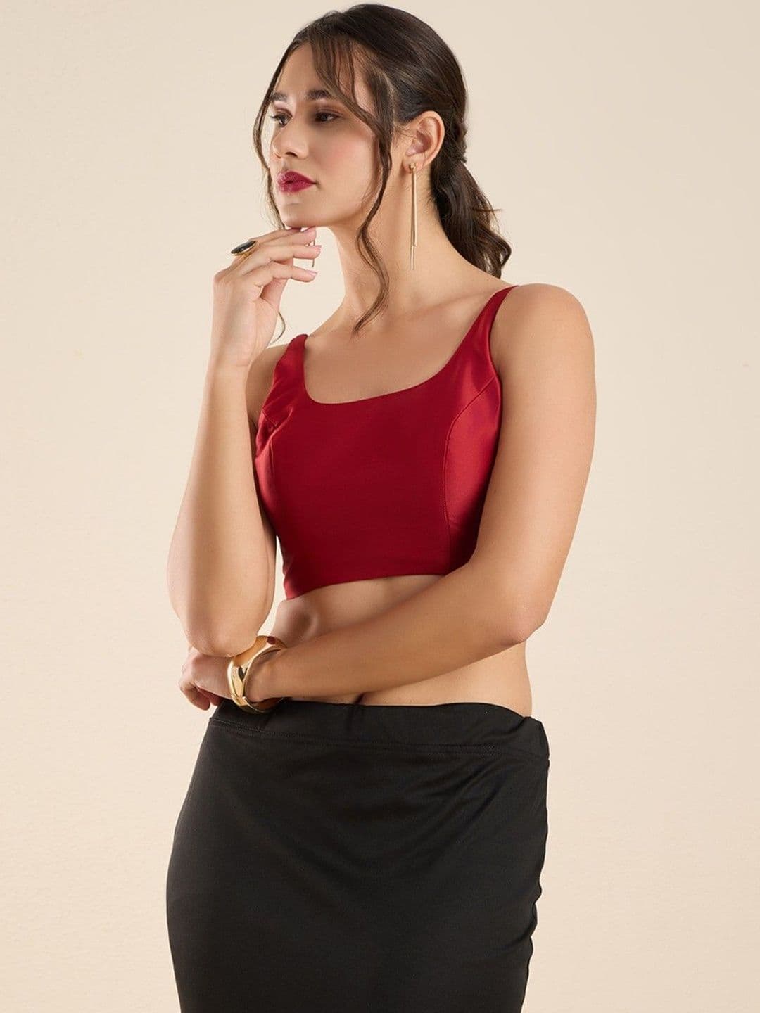 The Blouse Originals Red Silk Round Neck Solid Padded Sleeveless Readymade Saree Blouse - view 1